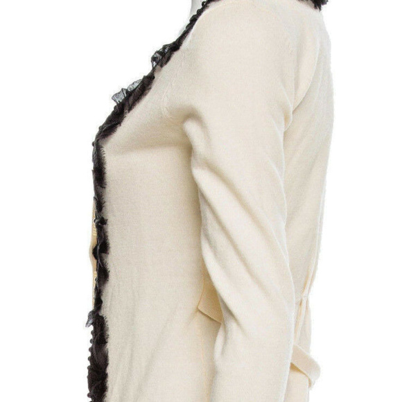 Nanette Lepore Lace & Pearl Trim Cardigan Sweater | Velvet Button | Size L - Picture 2 of 3